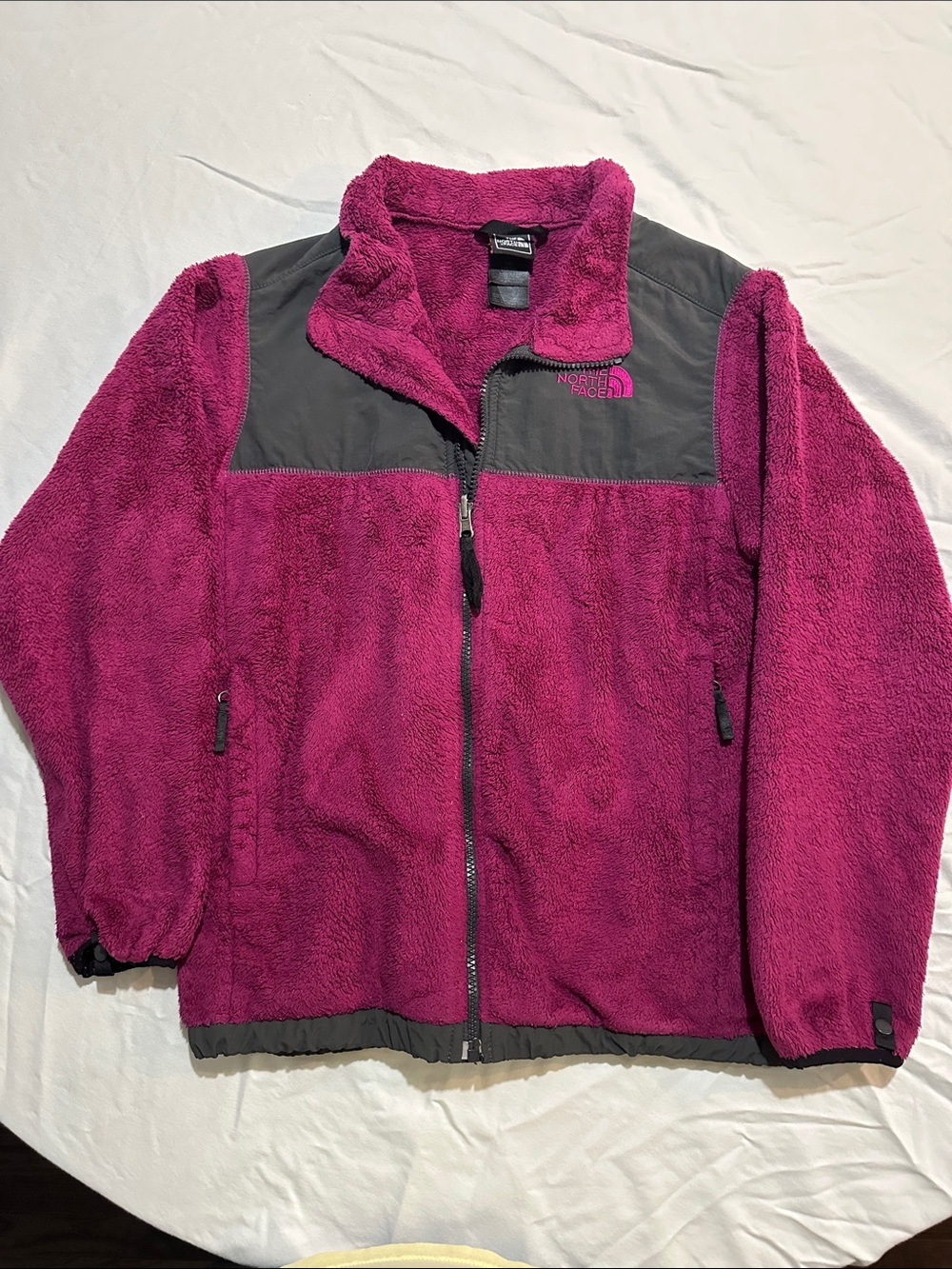 The North Face Kids Magenta Sherpa Fleece Jacket with Gray Panels